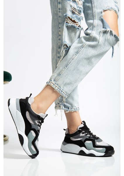 SP-172-2 Siyah Gri Bağcıklı Kadın Spor Ayakkabı modelleri