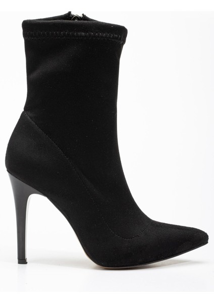 VRT-4811 Siyah Süet Yüksek Ince Topuklu Fermuarlı Kadın Bot
