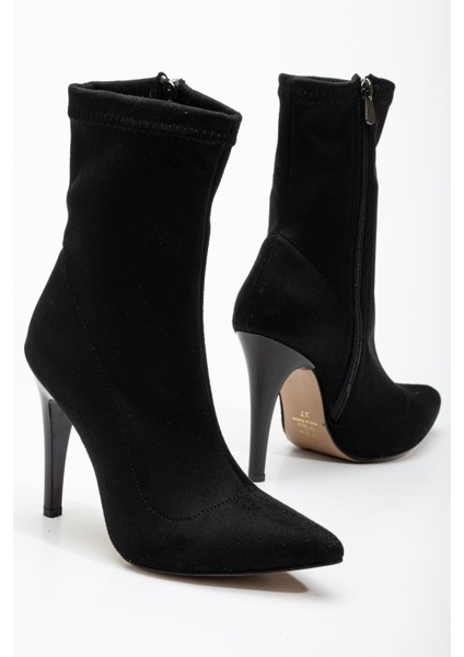 VRT-4811 Siyah Süet Yüksek Ince Topuklu Fermuarlı Kadın Bot