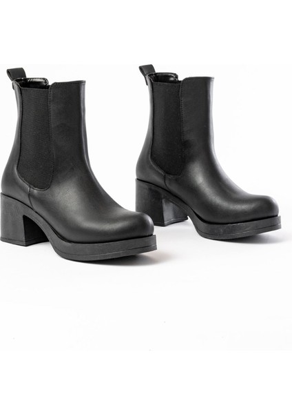 5109-3056 Siyah Lastikli Kalın Topuklu Günlük Kadın Bot fiyatları
