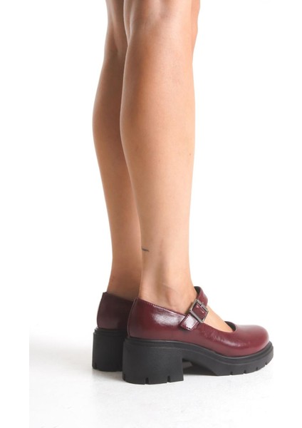 K-708 Bordo Kırışık Rugan Tokalı Yüksek Tabanlı Loafer Ayakkabı fiyatları