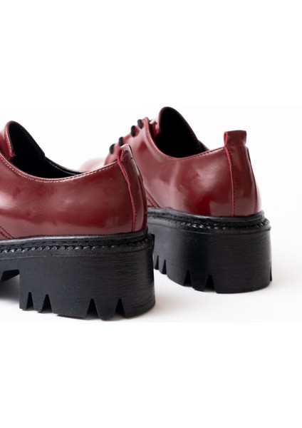 868-754 Bordo Rugan Bağcıklı Günlük Yüksek Tabanlı Loafer Ayakkabı
