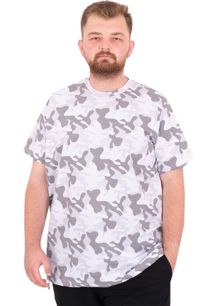 Mode Xl Büyük Beden Erkek T-Shirt Bisiklet Yaka Dore U25034 Siyah Kamuflaj