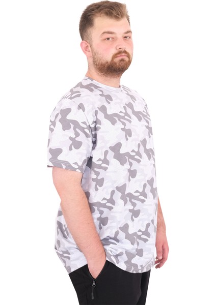 Mode Xl Büyük Beden Erkek T-Shirt Bisiklet Yaka Dore U25034 Siyah Kamuflaj modelleri