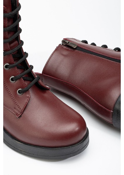 5109-3025 Bordo Bağcıklı Fermuarlı Kalın Topuklu Günlük Kadın Bot indirimleri