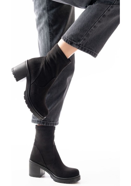 767-3040 Siyah Süet Günlük Kalın Topuklu Kadın Bot fırsatları