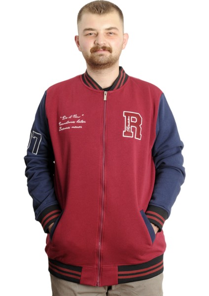 Mode Xl Büyük Beden Erkek Kolej Mont Fermuarlı Ceket Reputatıon 23634 Bordo