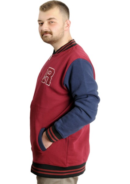 Mode Xl Büyük Beden Erkek Kolej Mont Fermuarlı Ceket Reputatıon 23634 Bordo fiyatları