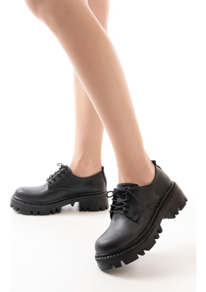 868-754 Siyah Bağcıklı Günlük Yüksek Tabanlı Loafer Ayakkabı fiyatları