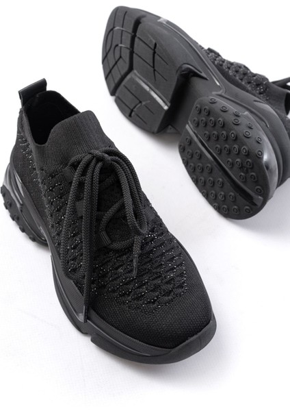 SP-2024 Siyah Günlük Bağcıklı Fileli Taş Aksesuarlı Kadın Spor Ayakkabı fırsatları