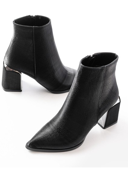 DNZ-410 Siyah Fermuarlı Topuklu Kadın Günlük Bot