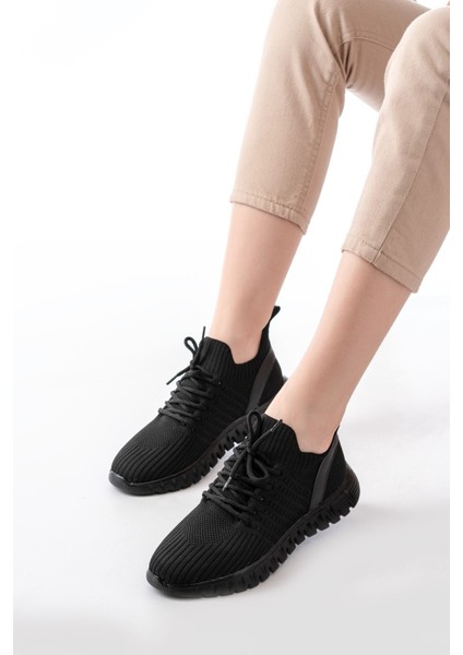 DM-501 Siyah Bağcıklı Faylon Taban Günlük Spor Ayakkabı