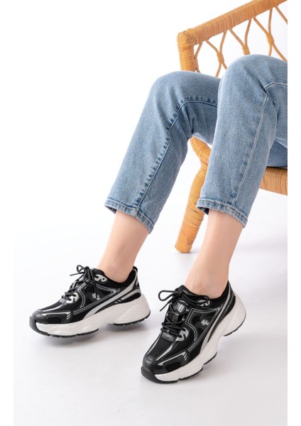 F-329 Siyah Günlük Bağcıklı Beyaz Tabanlı Yazlık Spor Ayakkabı