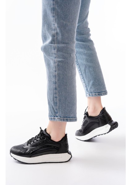 F-307 Siyah Bağcıklı Saten Taş Aksesuarlı Günlük Spor Ayakkabı fiyatları