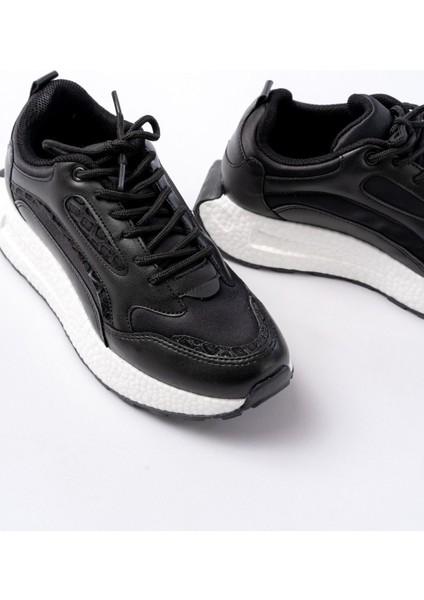 F-307 Siyah Bağcıklı Saten Taş Aksesuarlı Günlük Spor Ayakkabı fırsatları