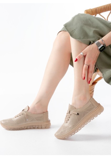 S-365 Bej Desenli Hakiki Deri Şeffaf Taban Kadın Spor Ayakkabı fiyatları