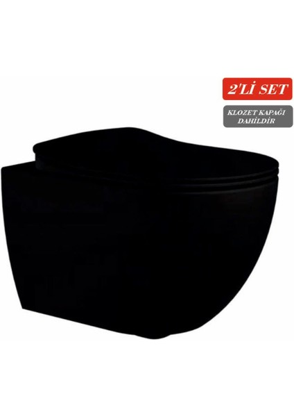 Free Rim-Off Kanalsız Asma Klozet (FE322.SM) Mat Siyah + Duck Yavaş Kapanan Kapak Mat Siyah 2'li Set