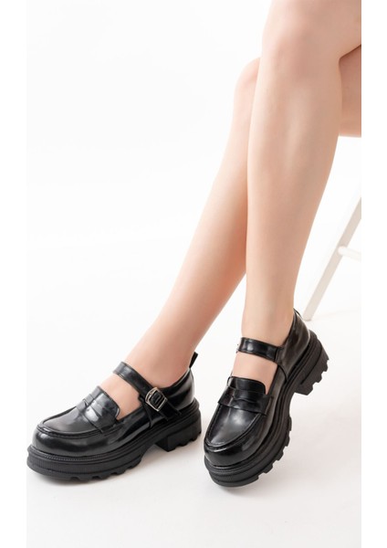 745-771 Siyah Rugan Günlük Yüksek Tabanlı Loafer Ayakkabı