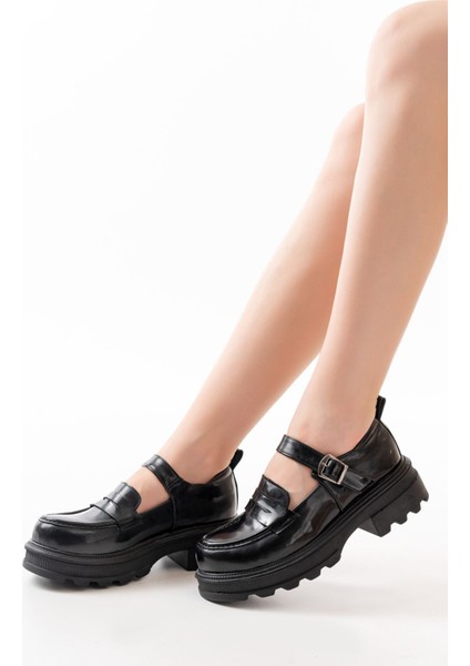 745-771 Siyah Rugan Günlük Yüksek Tabanlı Loafer Ayakkabı fiyatları