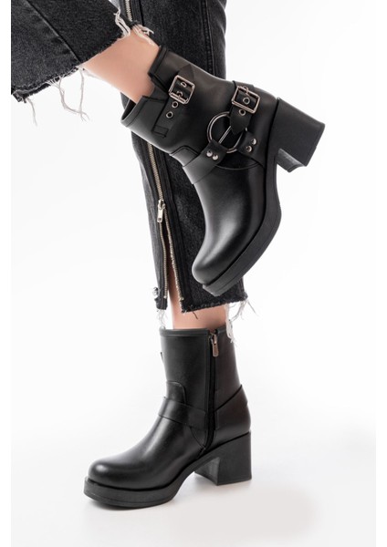 5109-3028 Siyah Toka Aksesuarlı Fermuarlı Topuklu Günlük Kadın Bot modelleri