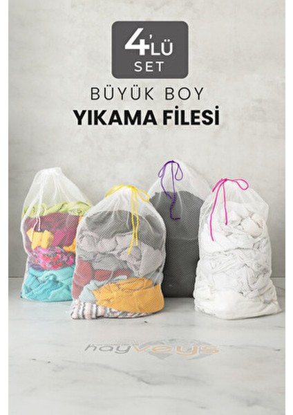4 Adet Büyük Boy İpli Çamaşır Yıkama Filesi Hijyenik Kullanım İçin Renkli Torba Seti modelleri