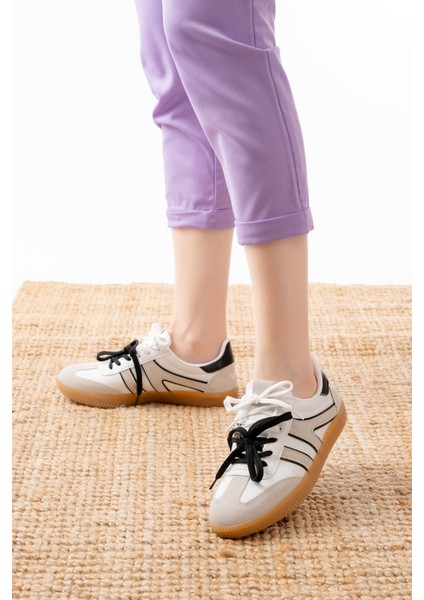 M-6005 Beyaz Garni Bağcıklı Termo Taban Günlük Kadın Spor fiyatları