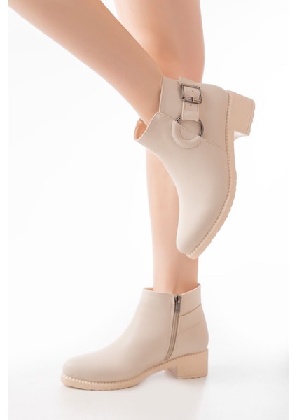 270-3030 Bej Toka Aksesuarlı Fermuarlı Günlük Kadın Bot modelleri