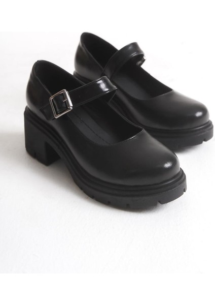 K-708 Siyah Kırışık Rugan Tokalı Yüksek Tabanlı Loafer Ayakkabı fırsatları