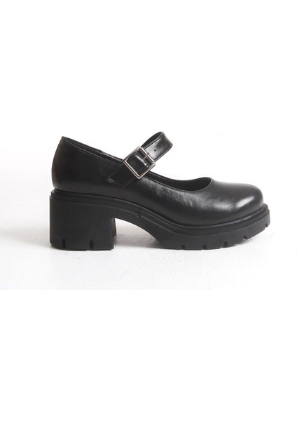 K-708 Siyah Kırışık Rugan Tokalı Yüksek Tabanlı Loafer Ayakkabı indirimleri