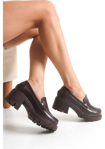 K-706 Kahve Kırışık Rugan Yüksek Tabanlı Loafer Ayakkabı fiyatları