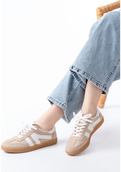 M-1004 Bej Süet Bağcıklı Termo Taban Günlük Kadın Spor fiyatları
