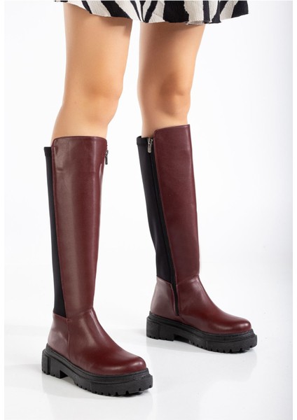 812-305 Bordo Arkası Streç Fermuarlı Günlük Kadın Çizme fiyatları