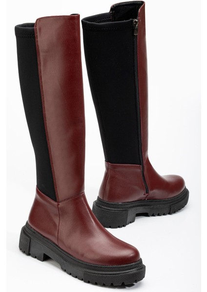 812-305 Bordo Arkası Streç Fermuarlı Günlük Kadın Çizme modelleri