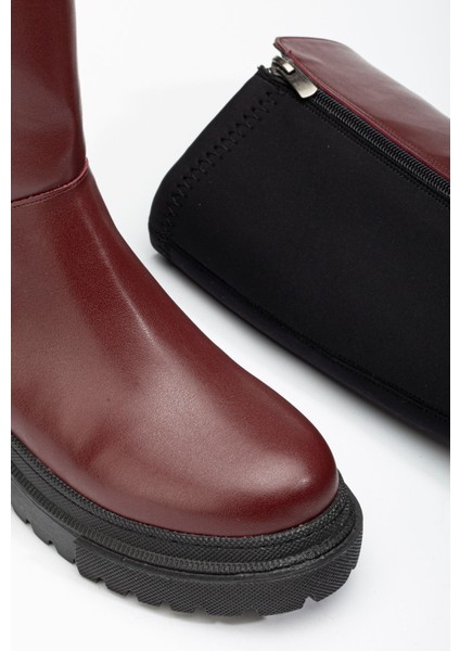 812-305 Bordo Arkası Streç Fermuarlı Günlük Kadın Çizme indirimleri