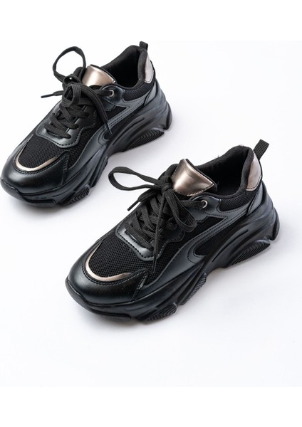 SP-149 Siyah Platin Bağcıklı Fileli Günlük Spor Ayakkabı modelleri