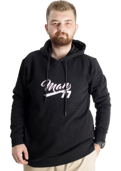 Mode Xl Büyük Beden Erkek Sweatshirt Kapüşonlu 23540 Siyah