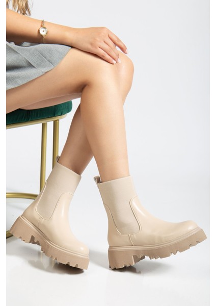 K-815 Bej Lastikli Yüksek Tabanlı Günlük Kadın Bot