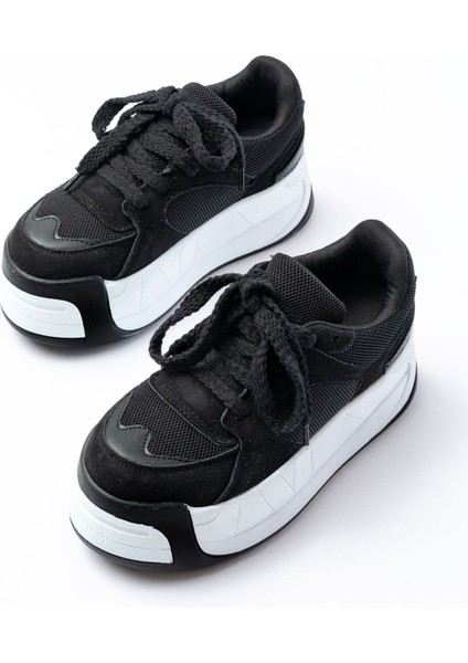 SP-190 Siyah Garni Bağcıklı Fileli Yüksek Taban Günlük Spor Ayakkabı modelleri