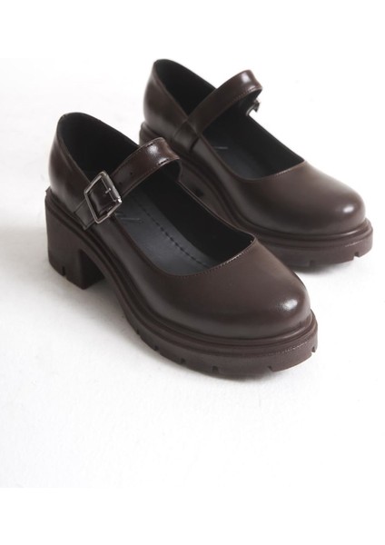 K-708 Kahve Kırışık Rugan Tokalı Yüksek Tabanlı Loafer Ayakkabı fırsatları