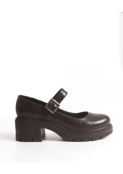 K-708 Kahve Kırışık Rugan Tokalı Yüksek Tabanlı Loafer Ayakkabı indirimleri