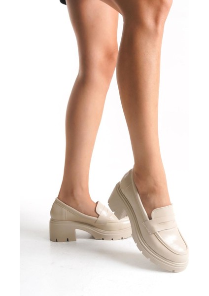 K-706 Bej Kırışık Rugan Yüksek Tabanlı Loafer Ayakkabı fiyatları