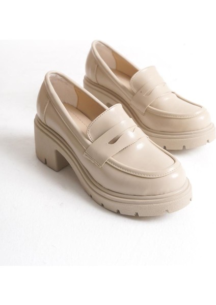 K-706 Bej Kırışık Rugan Yüksek Tabanlı Loafer Ayakkabı fırsatları