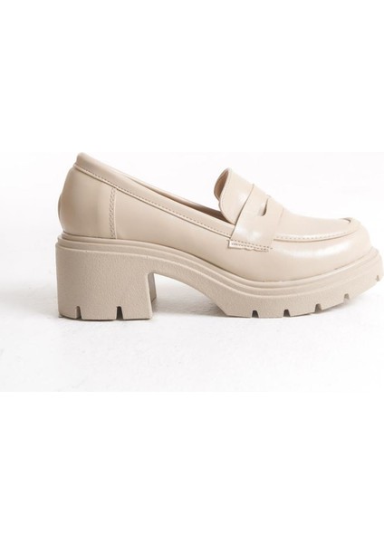 K-706 Bej Kırışık Rugan Yüksek Tabanlı Loafer Ayakkabı indirimleri