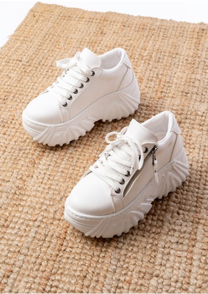 SP-156 Beyaz Bağcıklı Fermuarlı Yüksek Taban Günlük Spor Ayakkabı indirimleri