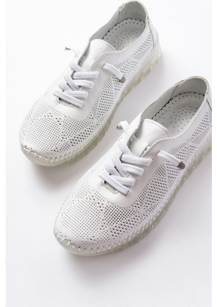 S-365 Beyaz Desenli Hakiki Deri Şeffaf Taban Kadın Spor Ayakkabı fırsatları