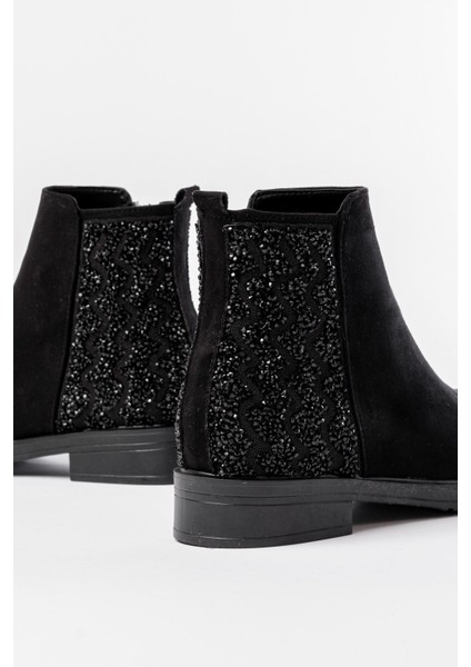 165-212 Siyah Süet Taş Aksesuarlı Fermuarlı Günlük Kadın Bot fırsatları