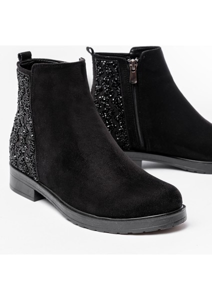165-212 Siyah Süet Taş Aksesuarlı Fermuarlı Günlük Kadın Bot indirimleri