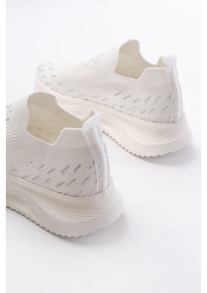 DM-707 Beyaz Fileli Faillant Taban Taş Aksesuarlı Günlük Spor Ayakkabı