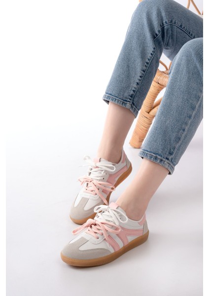 M-6005 Pudra Garni Bağcıklı Termo Taban Günlük Kadın Spor