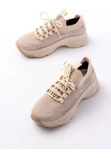 3001 Bej Bağcıklı Fileli Günlük Spor Ayakkabı modelleri